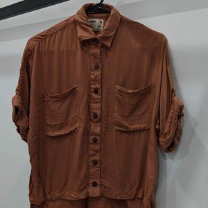 Jetty rust linen dolman sleeve button up top (XS)